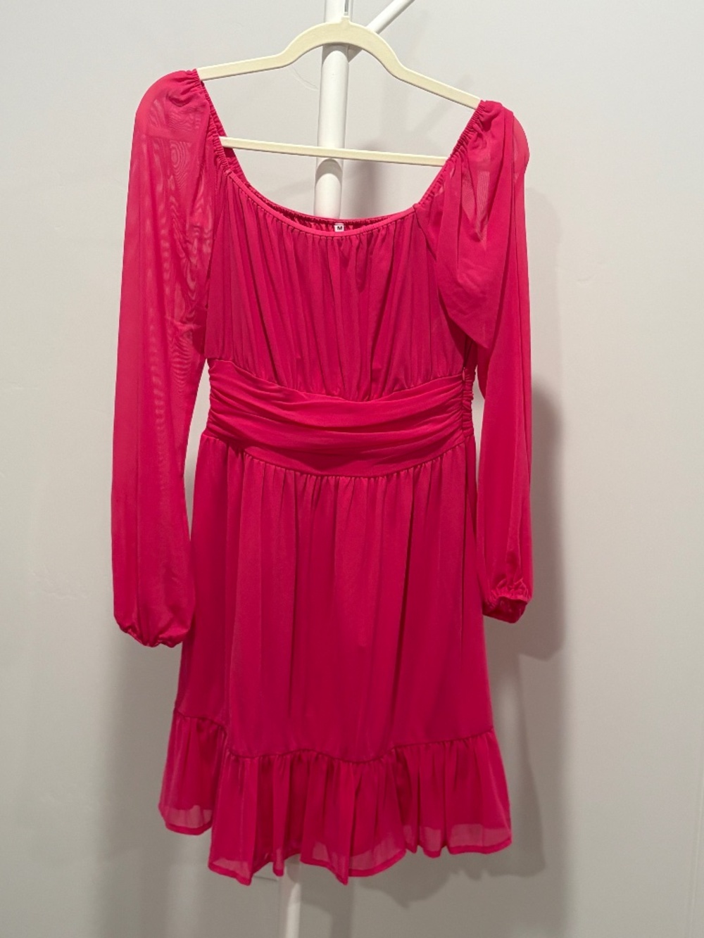 Empire Waist Long Sleeve Stretch Pink Dress - Size Medium
